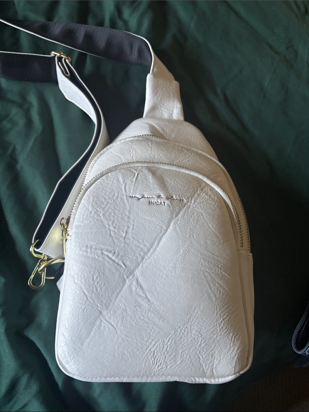White Crossbody Sling Bag with Gold Hardware